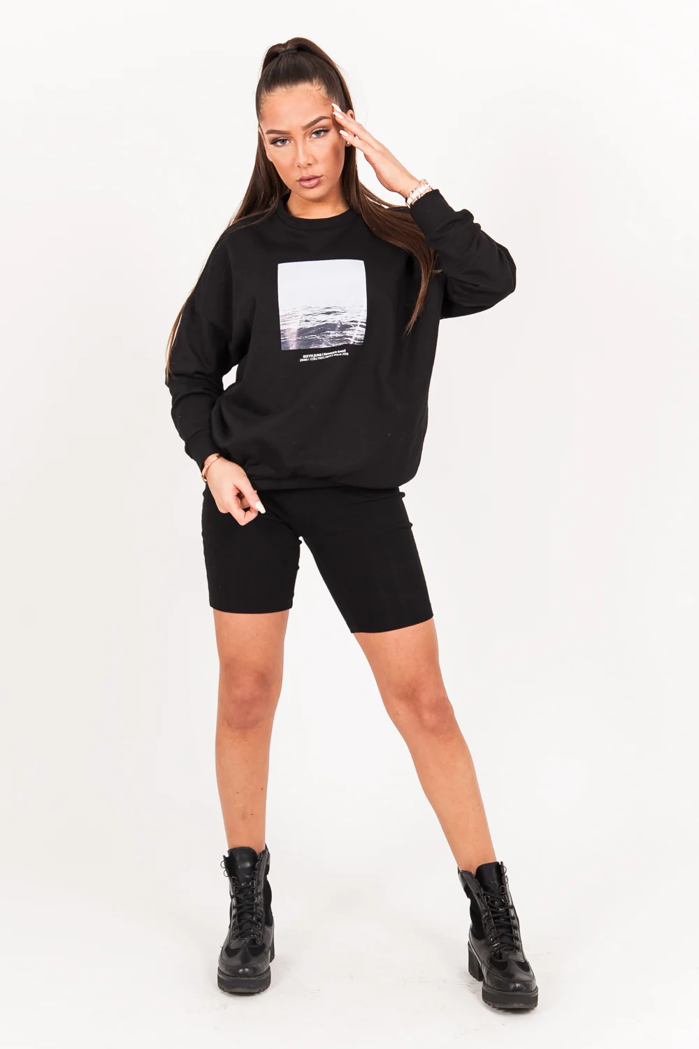 Sweat oversize imprimé océan noir - Image 6