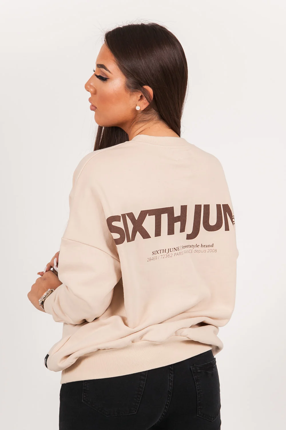 Sweat oversize imprimé beige - Image 5