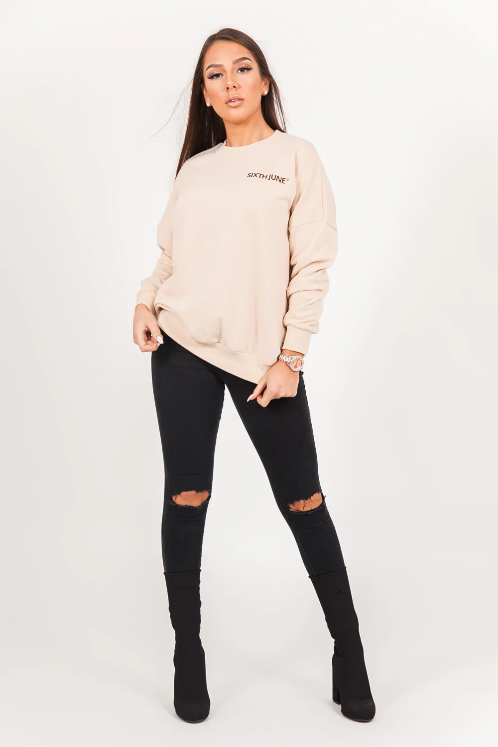 Sweat oversize imprimé beige - Image 6