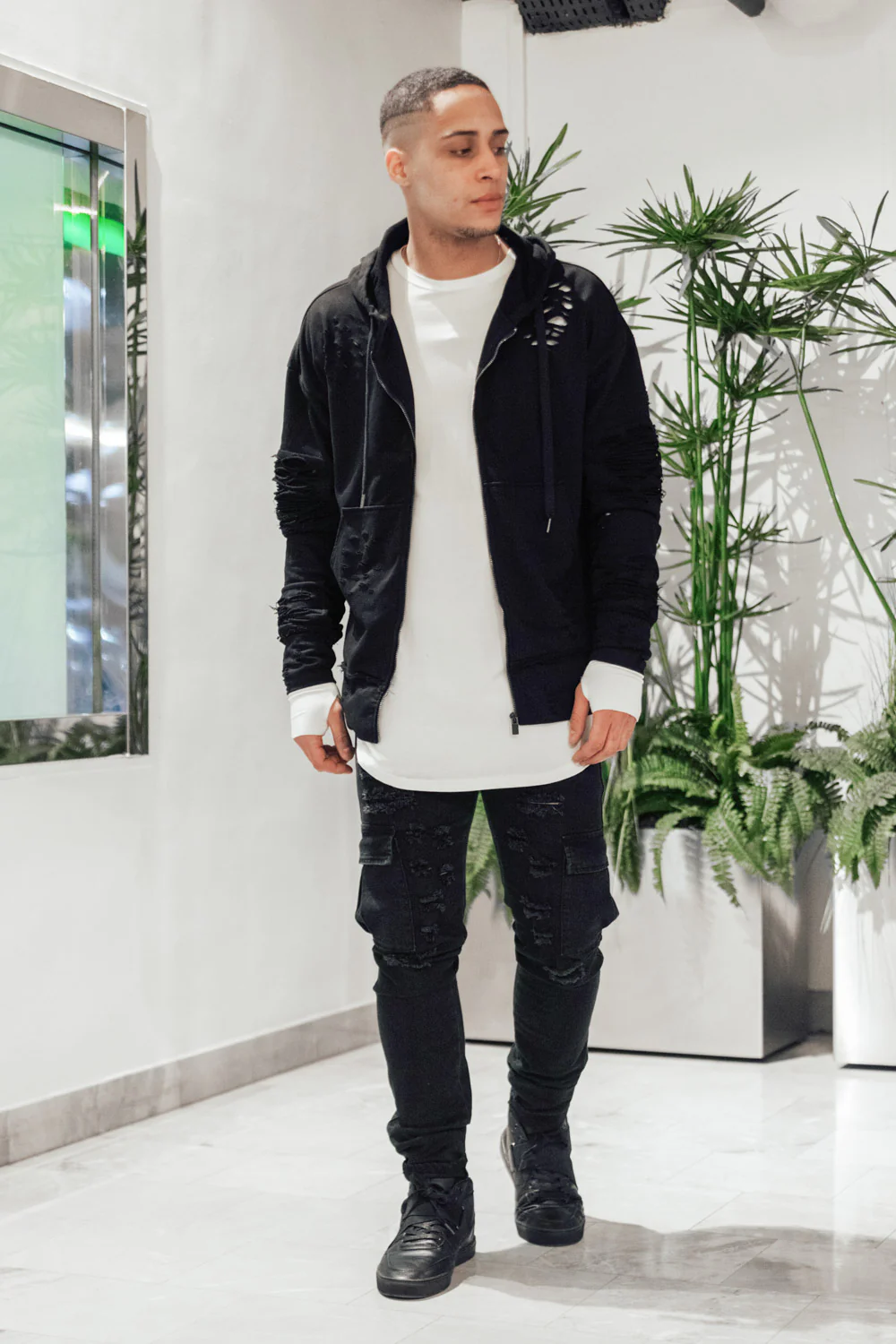 Sweat-shirt biker destroy noir M2414VJA - Image 3