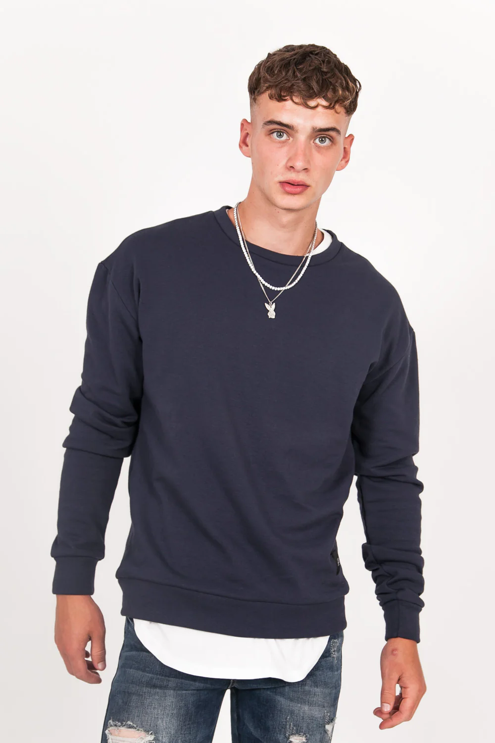 Sweat-shirt col rond classique Sixth June bleu foncé - Image 2