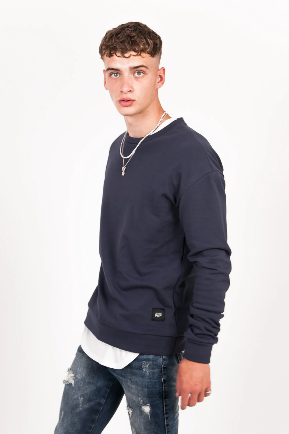Sweat-shirt col rond classique Sixth June bleu foncé - Image 4