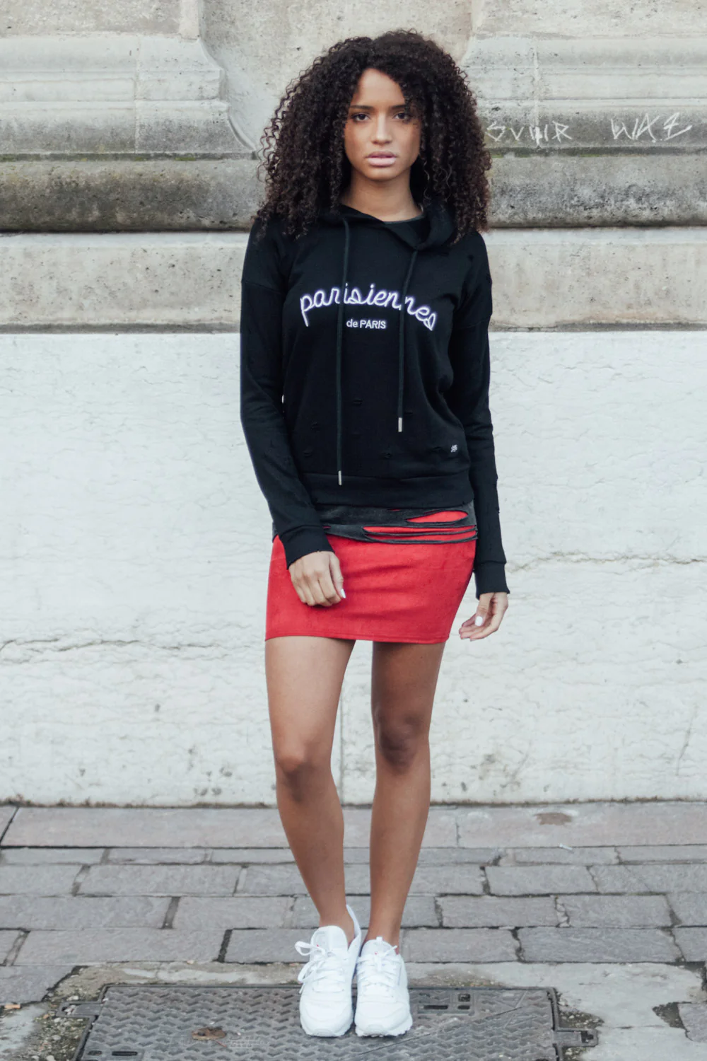Sweat-shirt Parisiennes destroy noir W2367CS - Image 2