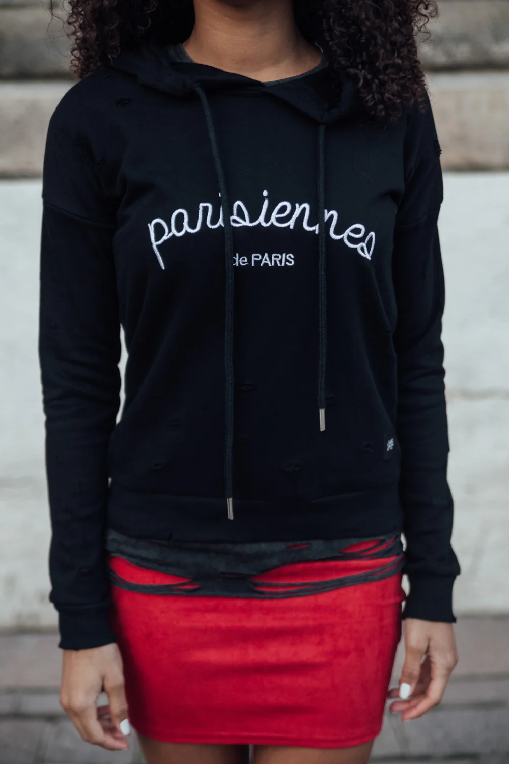Sweat-shirt Parisiennes destroy noir W2367CS - Image 3