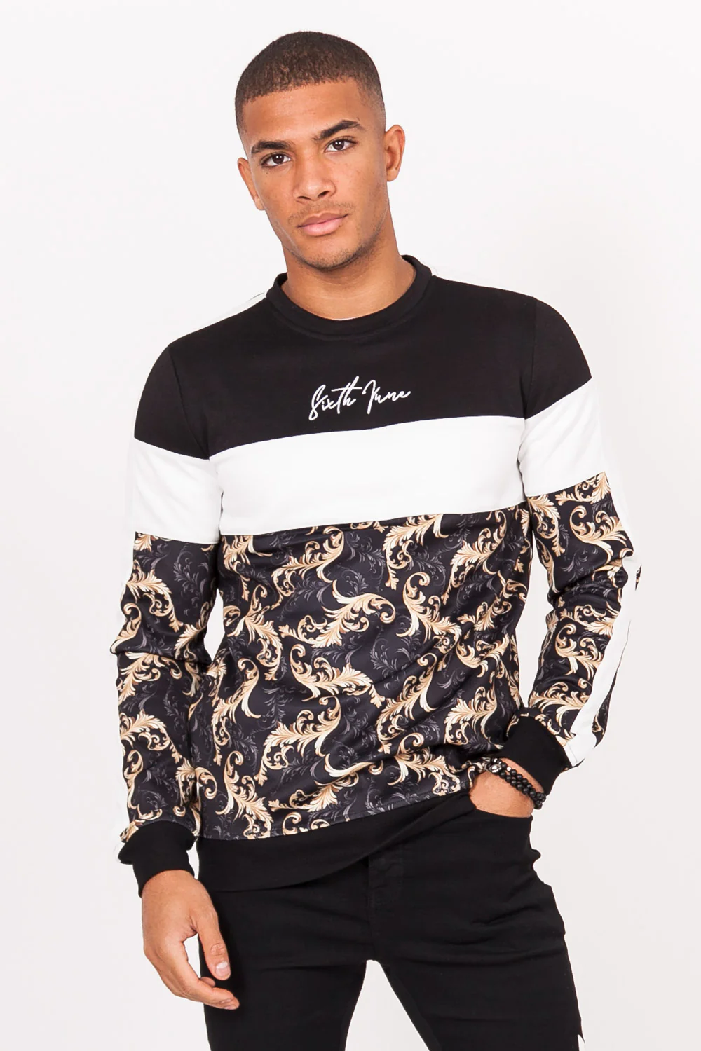 Sweat tricolore baroque noir blanc or - Image 2