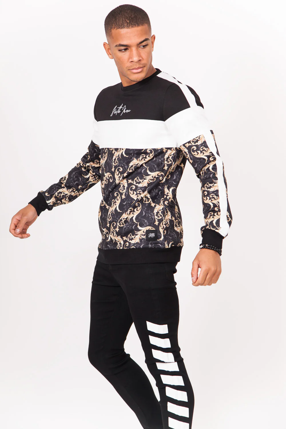 Sweat tricolore baroque noir blanc or - Image 3