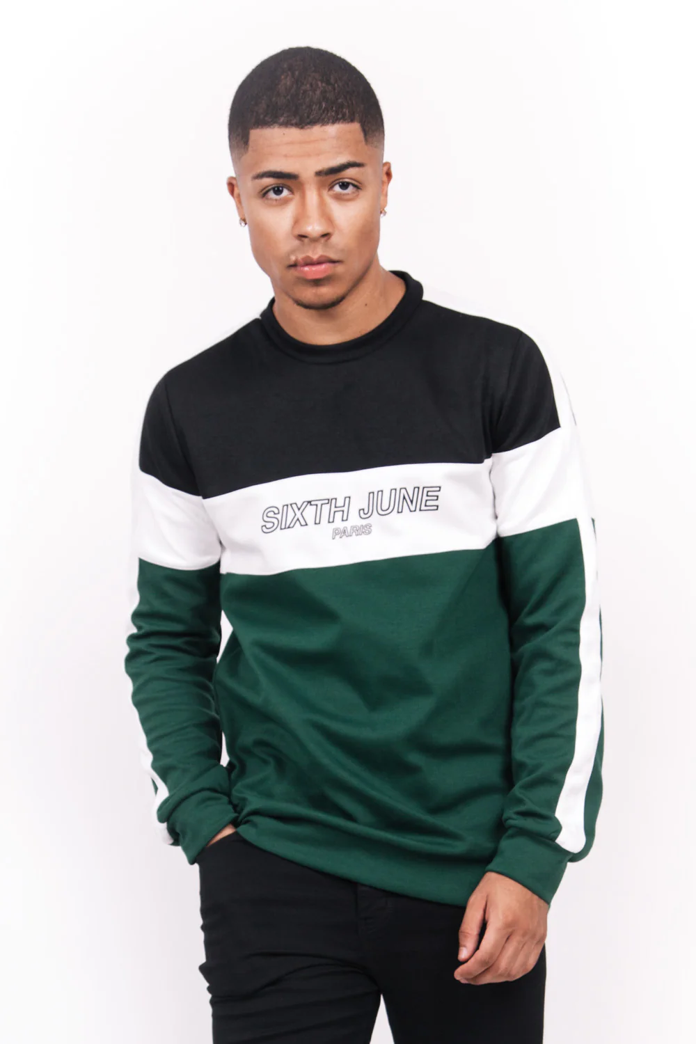 Sweat tricolore logo vert noir blanc - Image 2