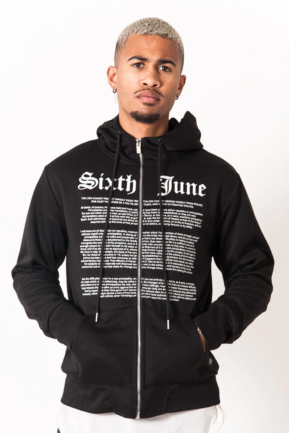 Sweat zippé texté imprimé noir - Image 2