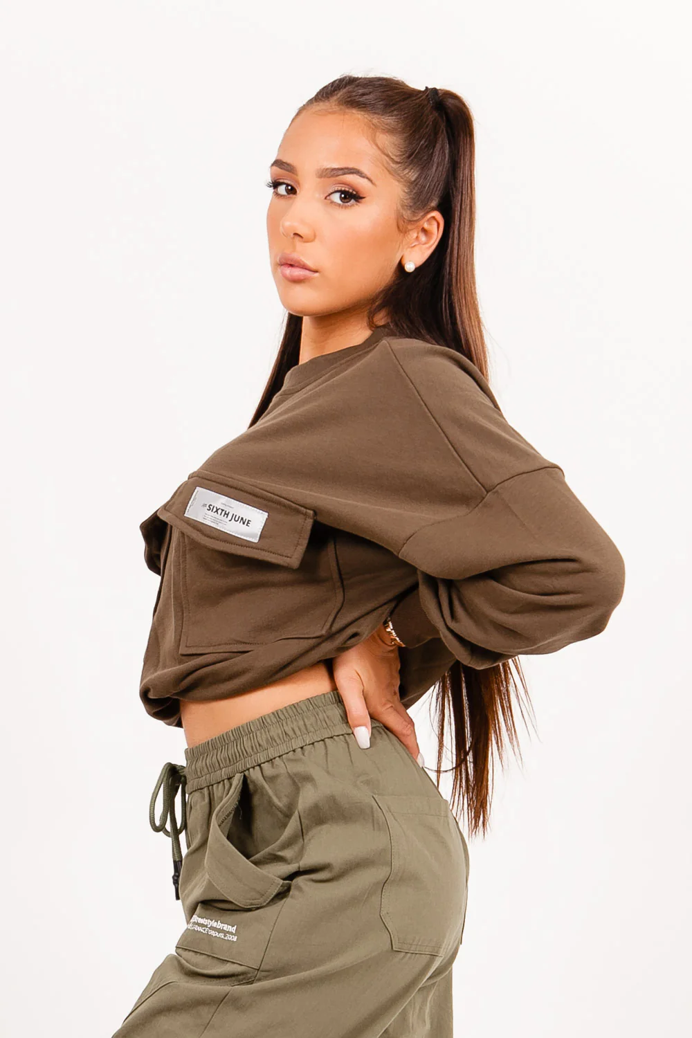 Logo patch sweatshirt kaki - Image 3
