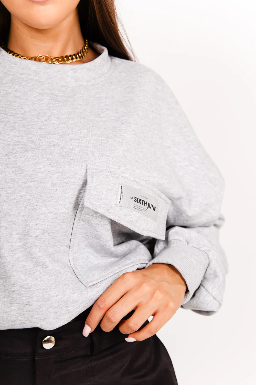 Logo patch sweatshirt gris - Image 3