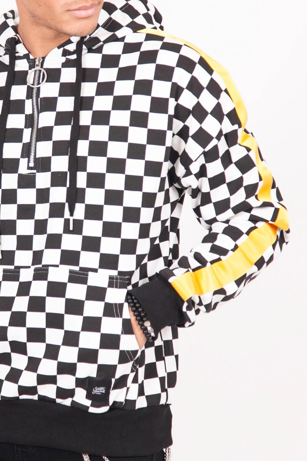 Sweatshirt damiers bandes noir blanc - Image 3