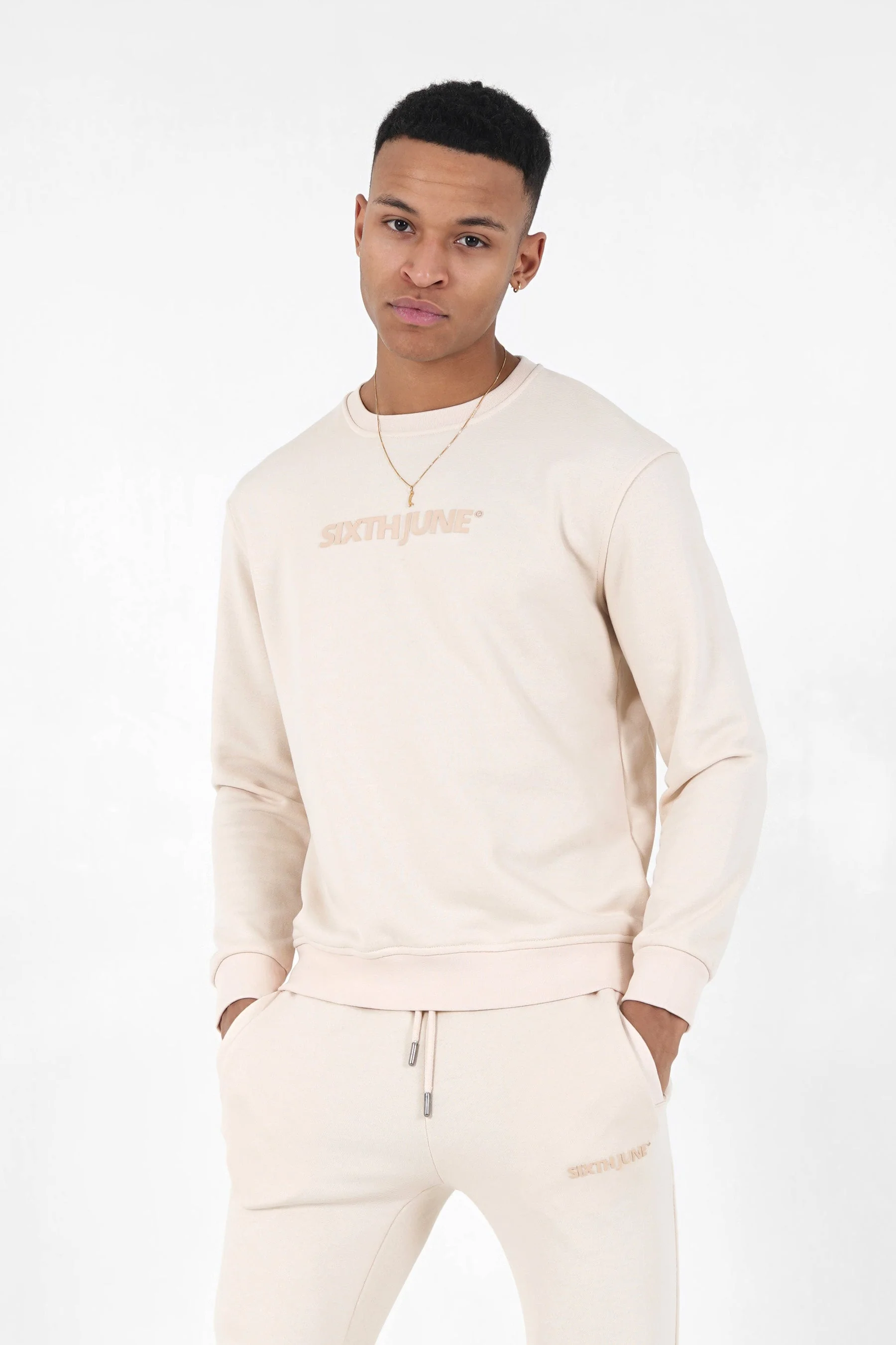 Jogging + sweat logo gommé Beige clair - Image 3