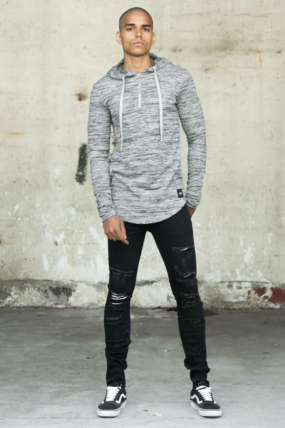 T-shirt ajusté capuche chiné gris - Image 2