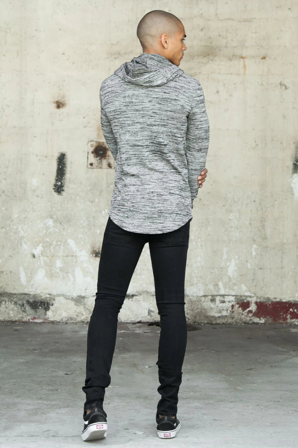 T-shirt ajusté capuche chiné gris - Image 3