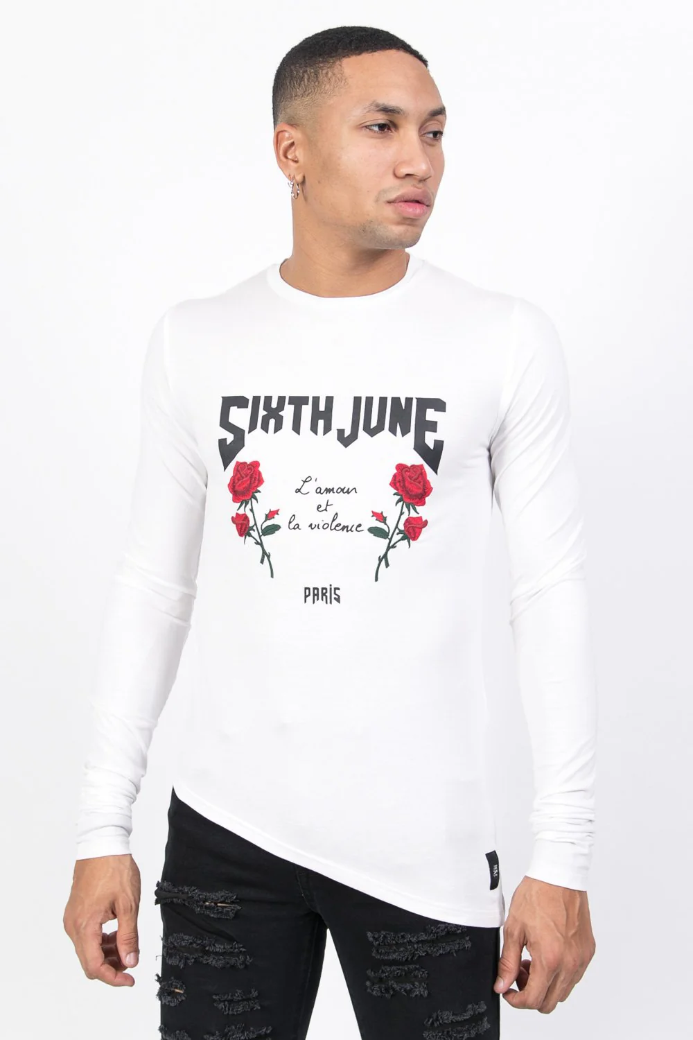 T-shirt amour violence manches longues blanc
