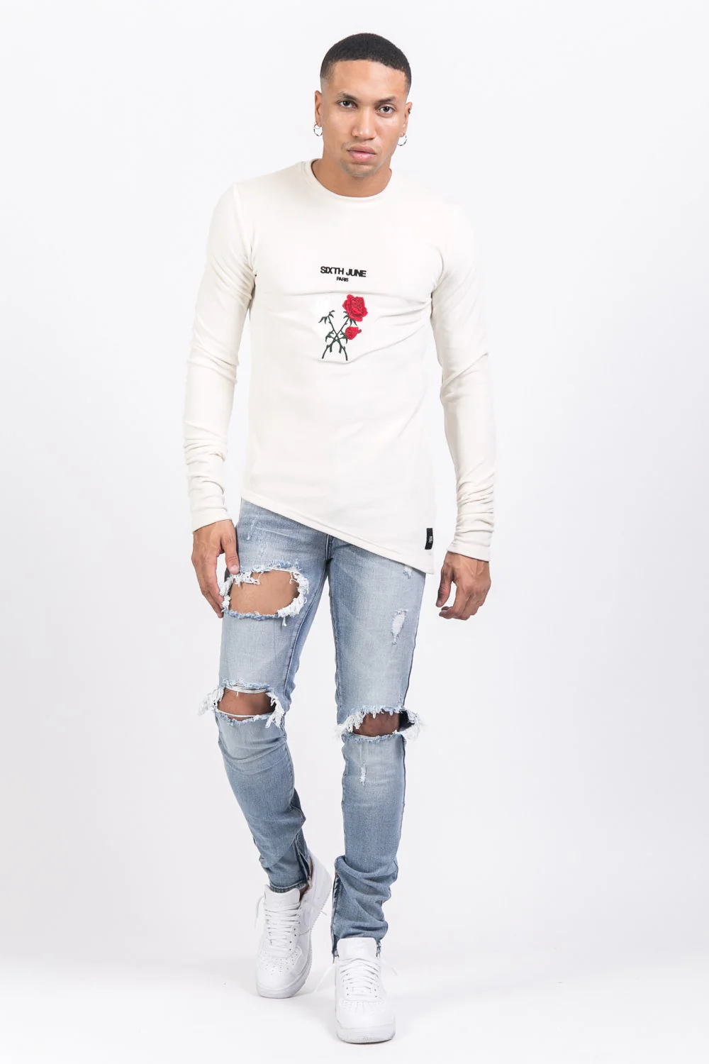 T-shirt asymétrique velours roses blanc - Image 2