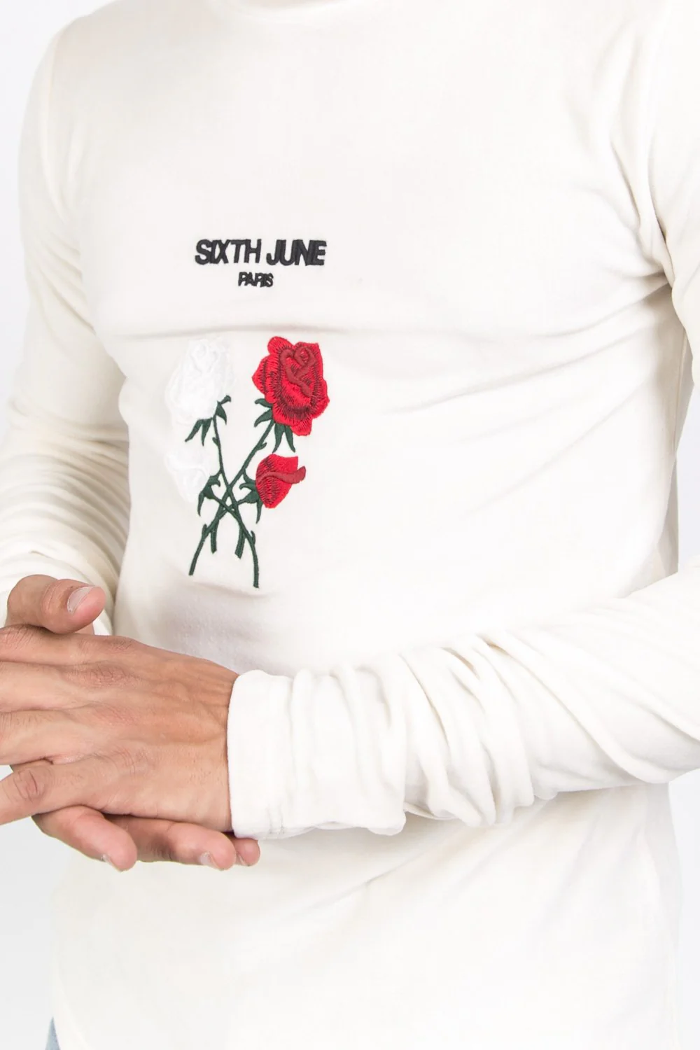 T-shirt asymétrique velours roses blanc - Image 3