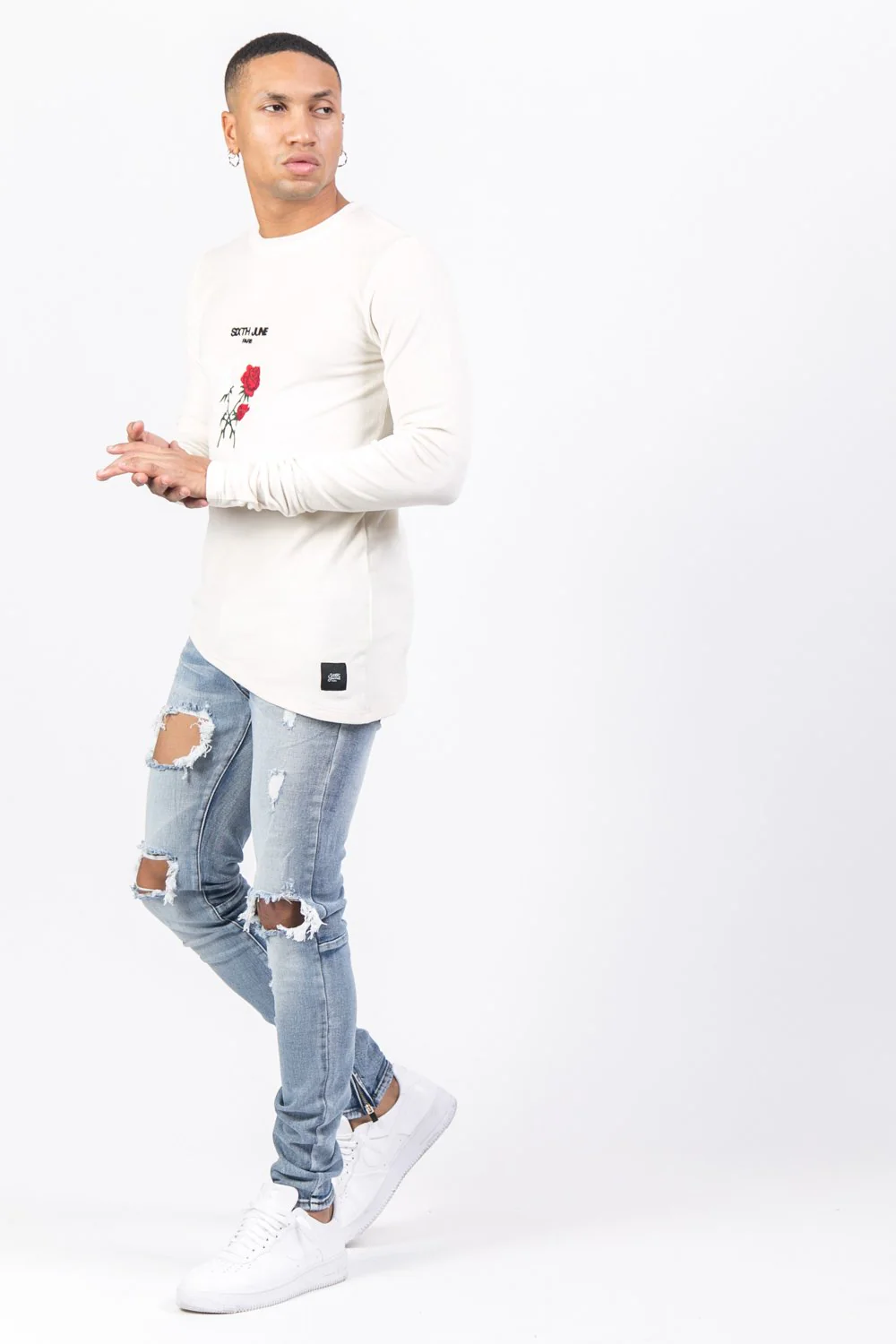 T-shirt asymétrique velours roses blanc - Image 4