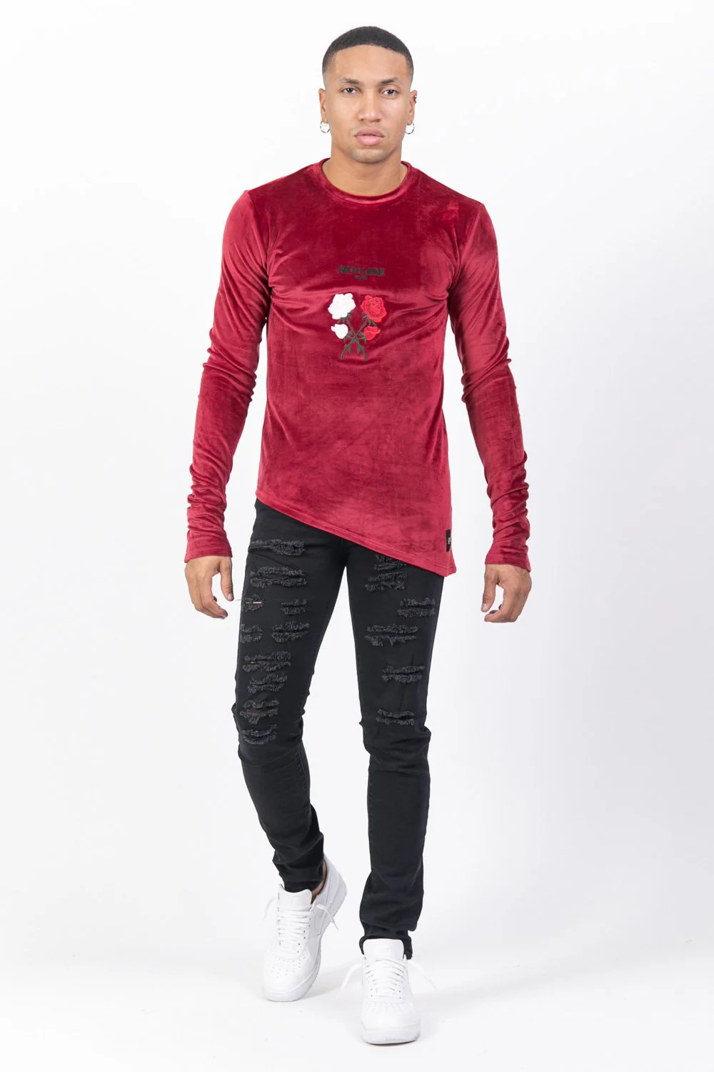 T-shirt asymétrique velours roses bordeaux - Image 2