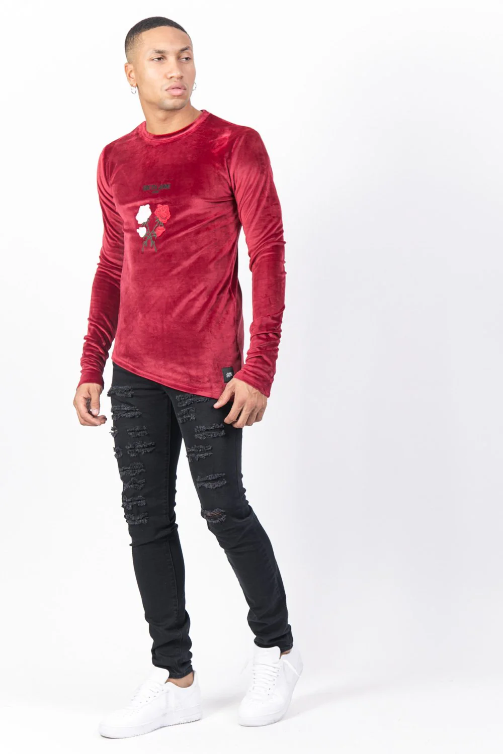 T-shirt asymétrique velours roses bordeaux - Image 4