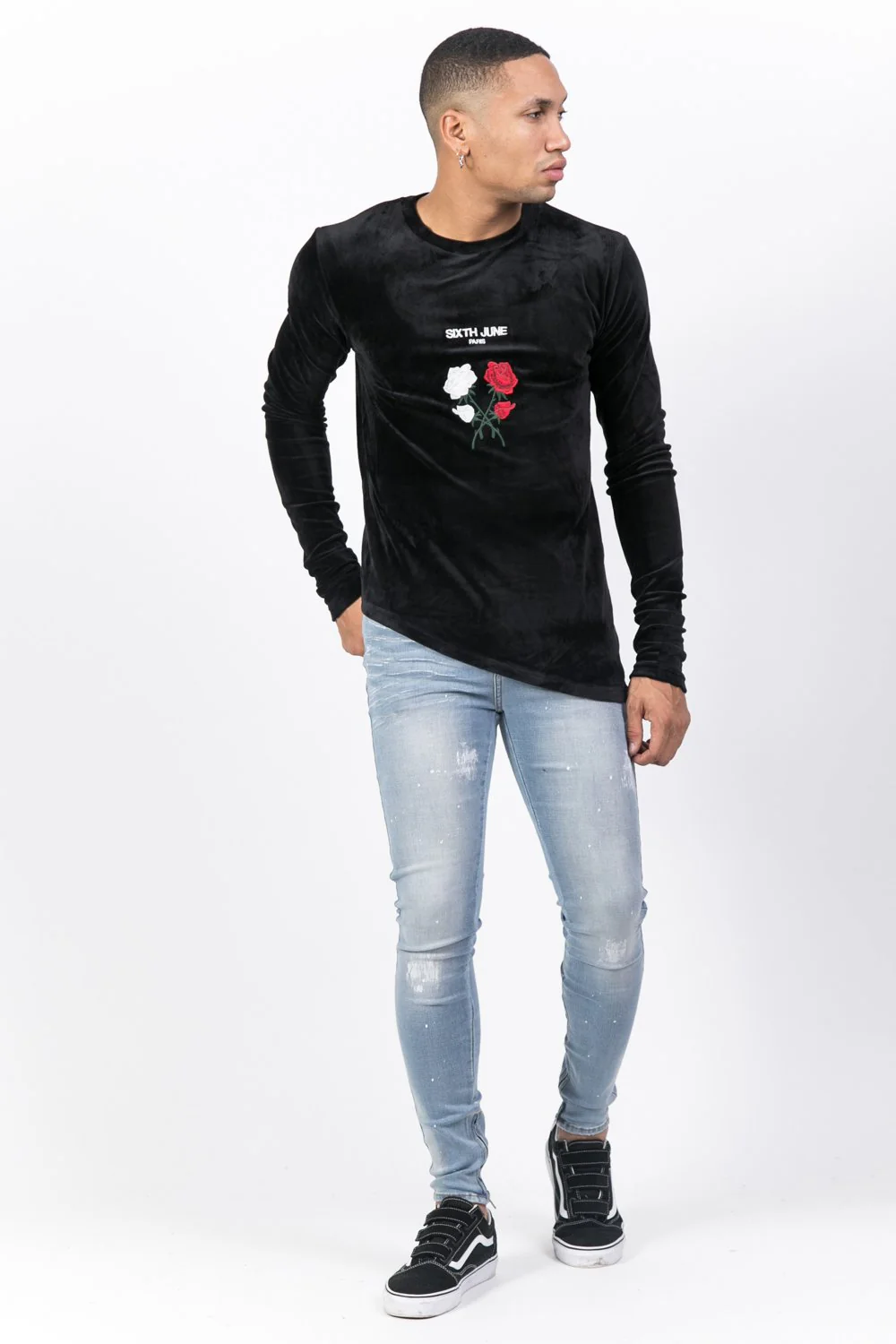 T-shirt asymétrique velours roses noir - Image 2