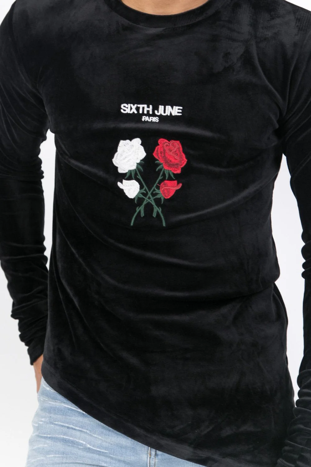 T-shirt asymétrique velours roses noir - Image 3
