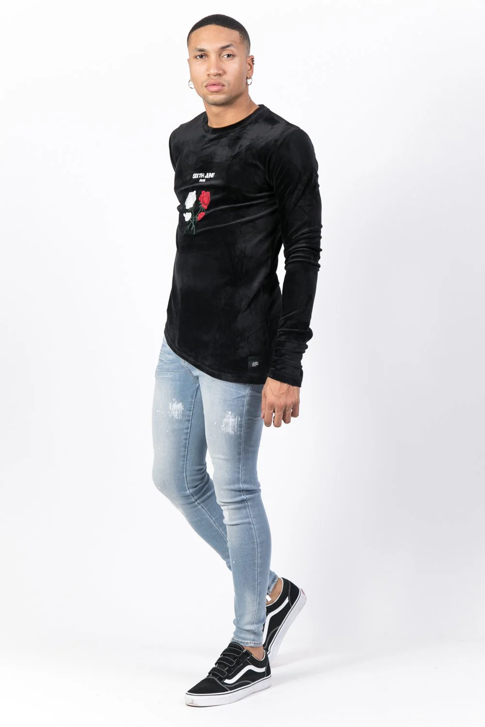 T-shirt asymétrique velours roses noir - Image 4