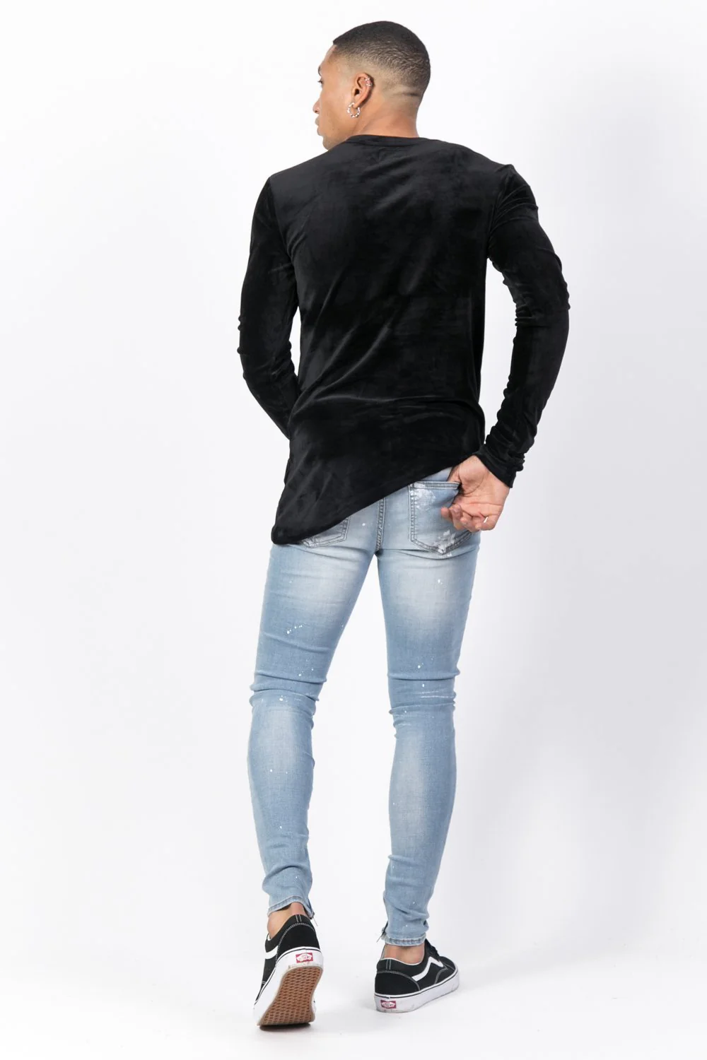T-shirt asymétrique velours roses noir - Image 5
