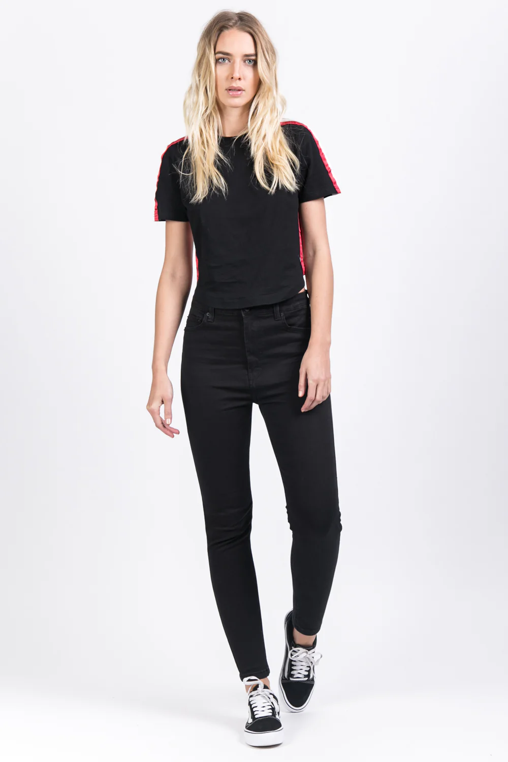 T-shirt bandes bicolores noir - Image 2