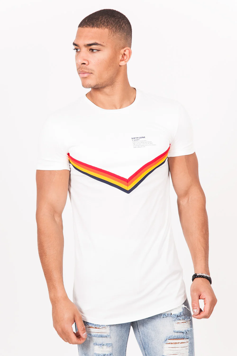 T-Shirt bandes V 4 couleurs blanc - Image 2