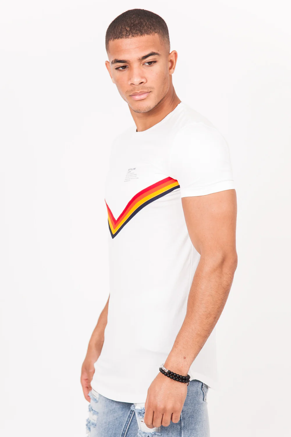 T-Shirt bandes V 4 couleurs blanc - Image 3