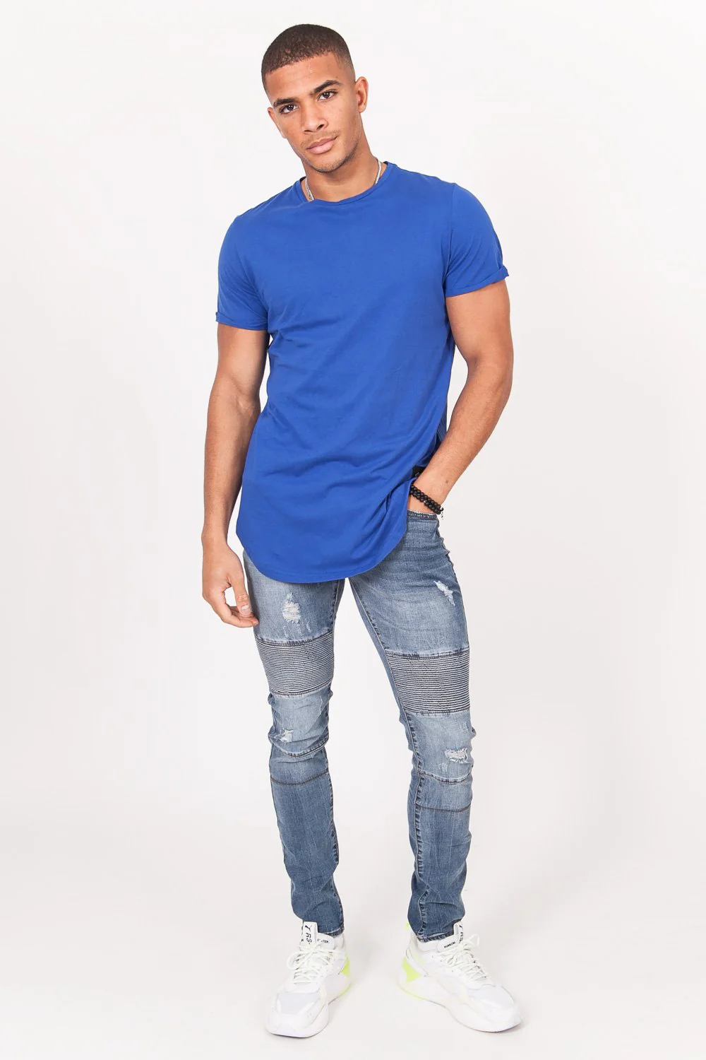 T-shirt bas arrondi Bleu - Image 2