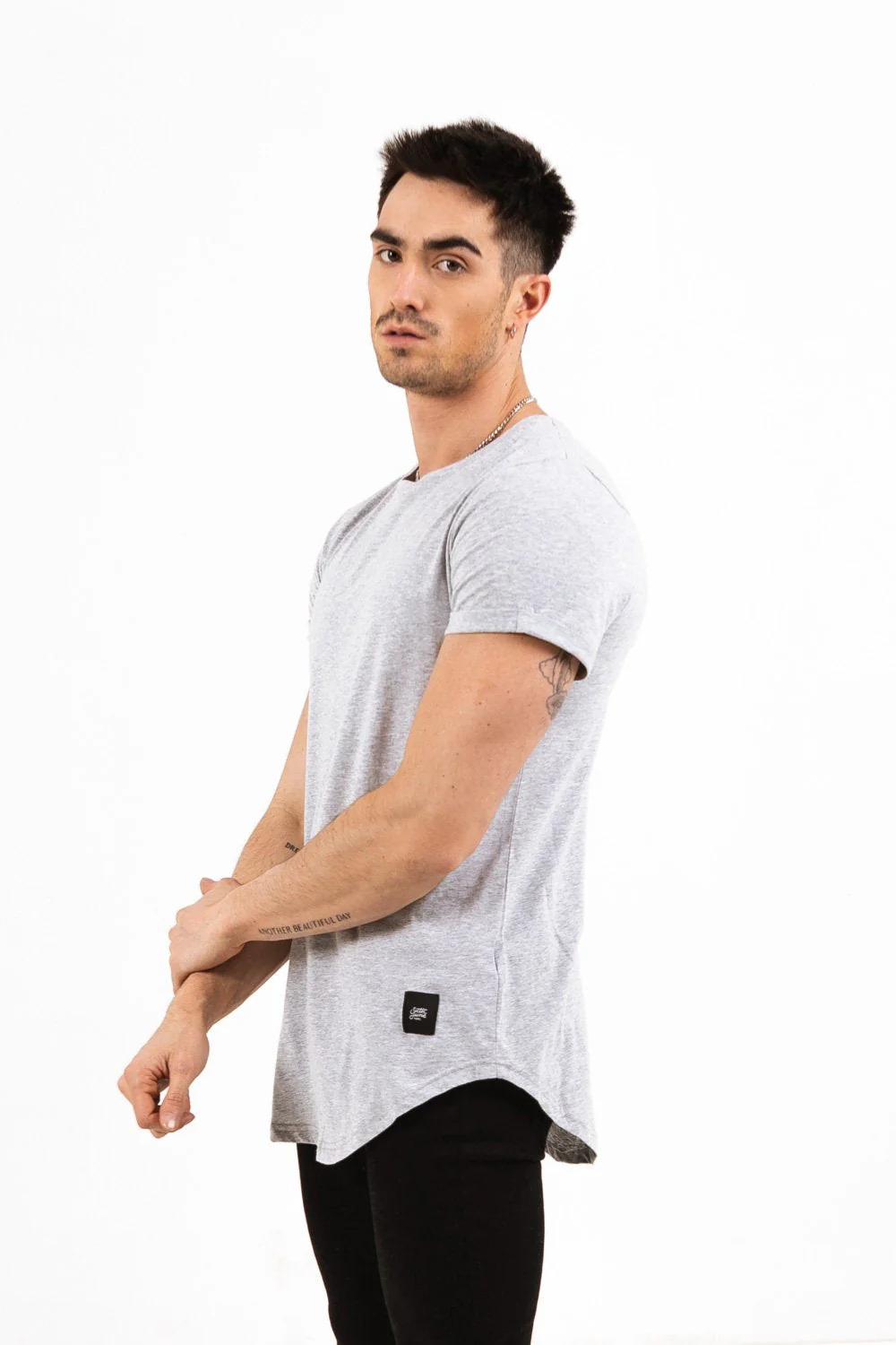T-shirt bas arrondi Gris clair - Image 3