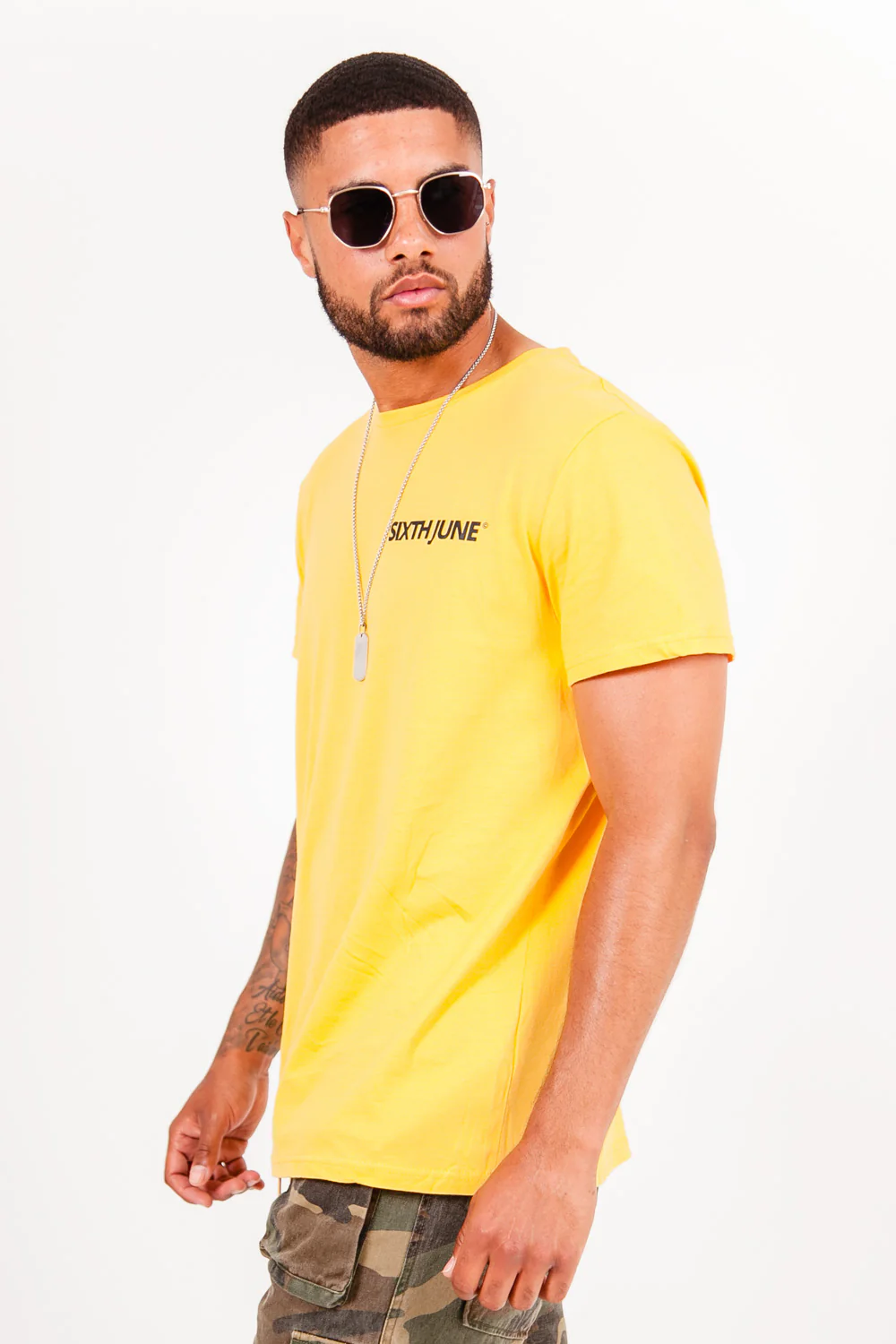 T-shirt imprimé double logo Jaune - Image 4