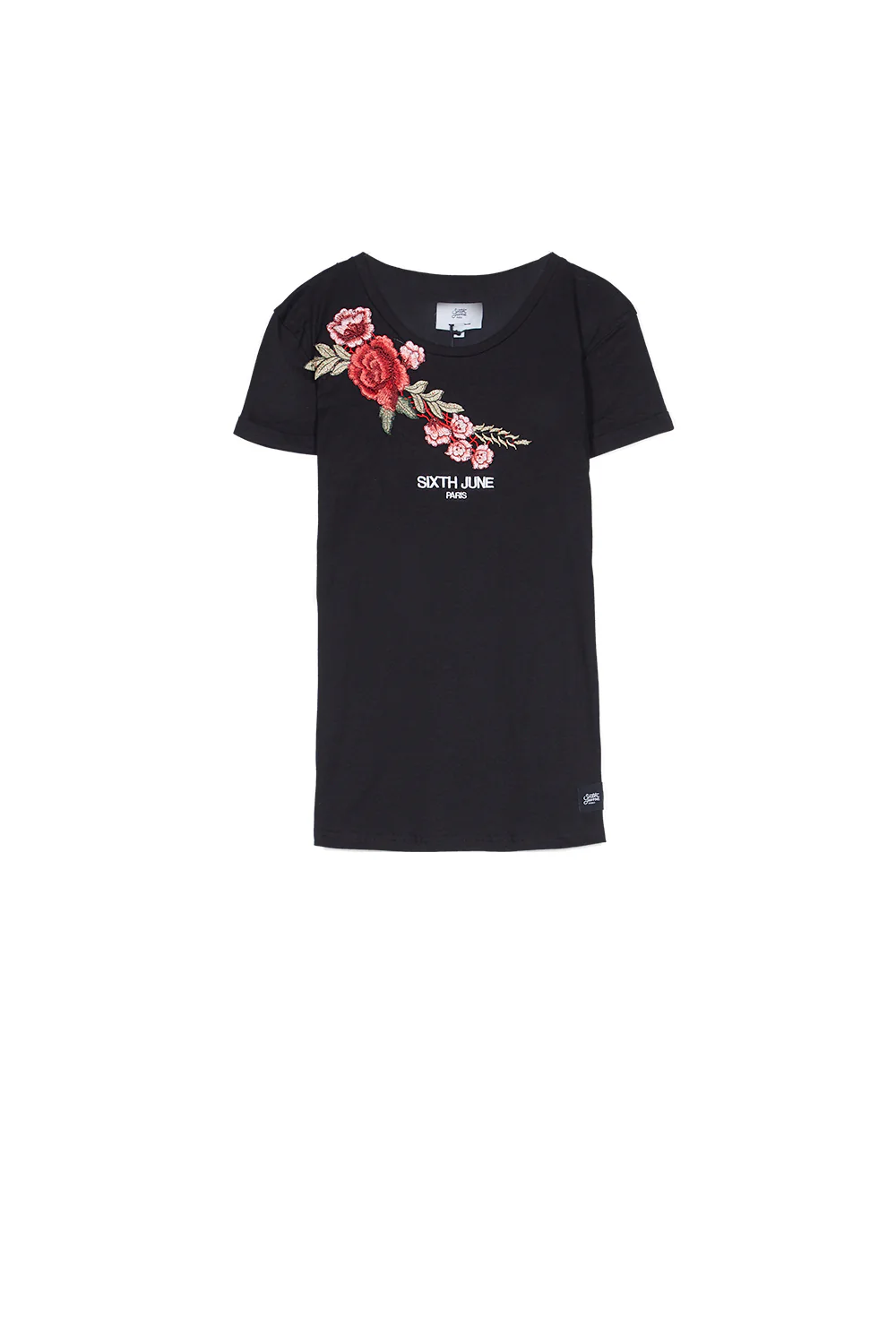 T-shirt brodé fleurs noir - Image 7