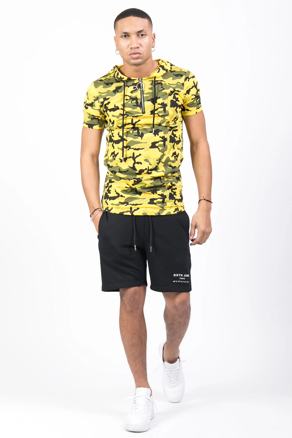 T-shirt camouflage capuche zips jaune - Image 2