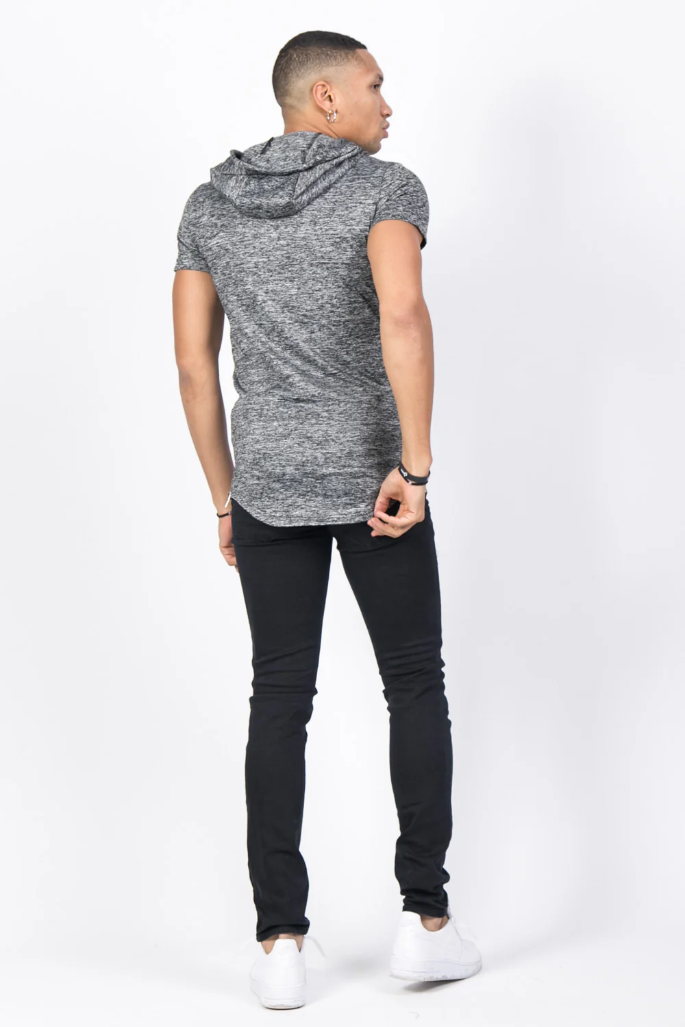 T-shirt capuche stretch chiné gris foncé - Image 3