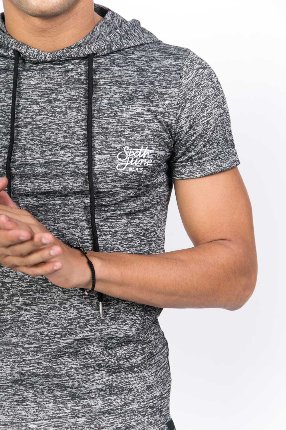 T-shirt capuche stretch chiné gris foncé - Image 6
