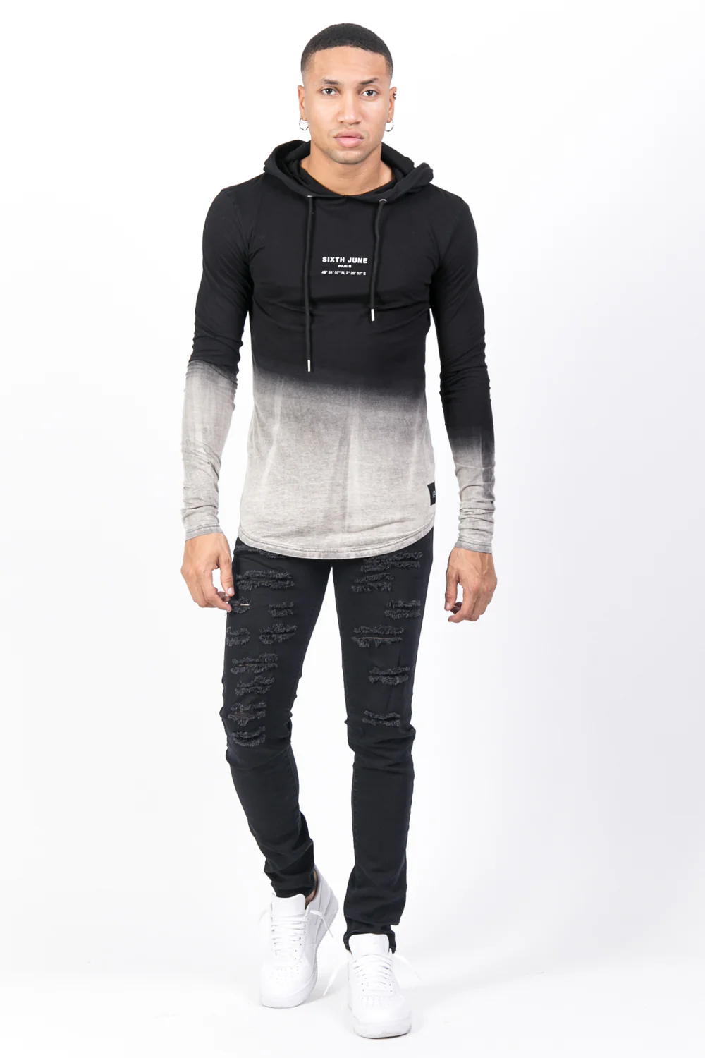 T-shirt capuche tie dye Paris GPS noir blanc - Image 2
