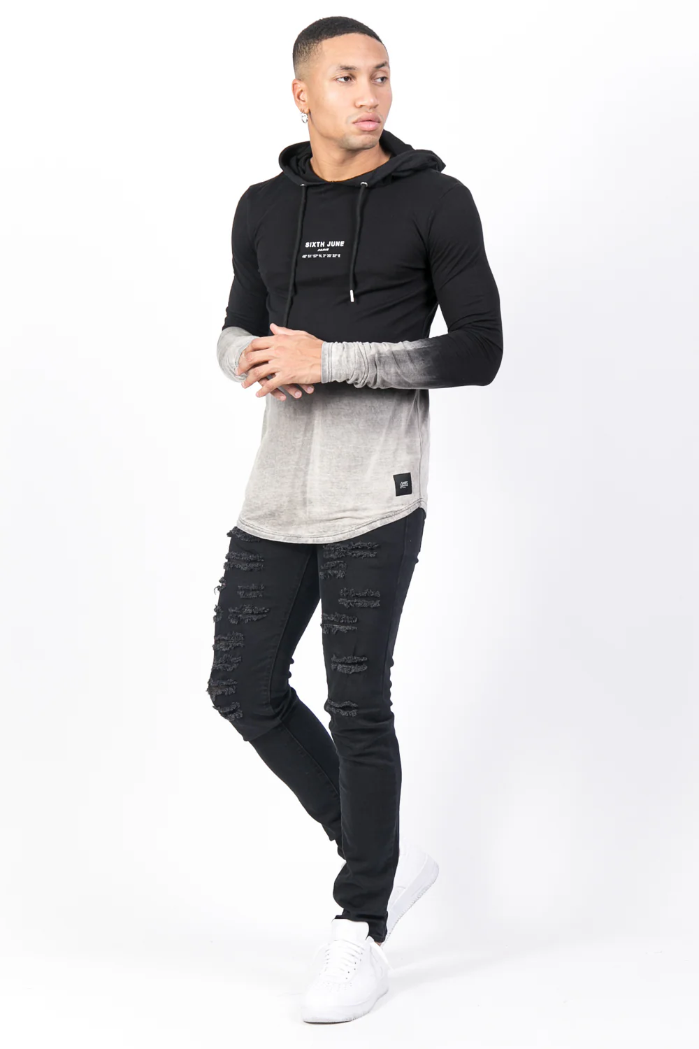 T-shirt capuche tie dye Paris GPS noir blanc - Image 4