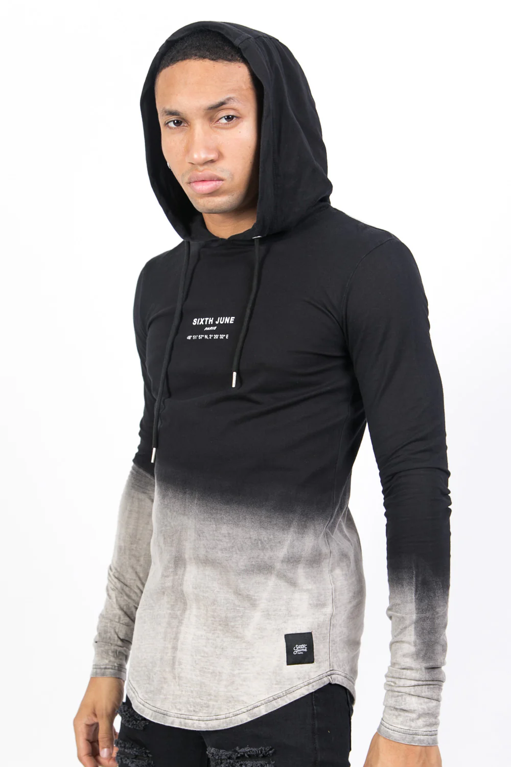T-shirt capuche tie dye Paris GPS noir blanc - Image 5