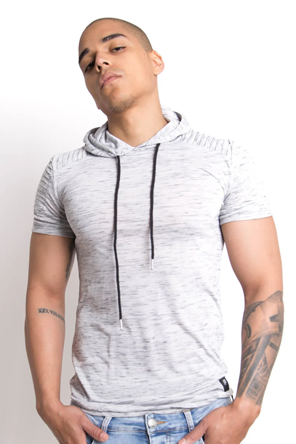 T-shirt chiné biker capuche gris - Image 2