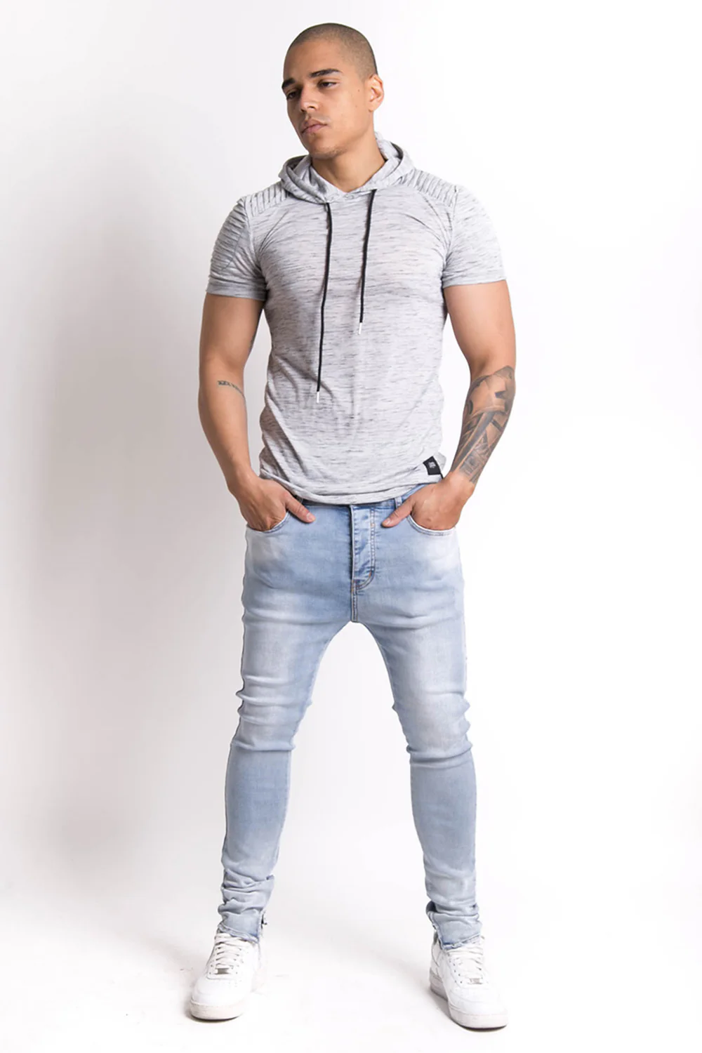 T-shirt chiné biker capuche gris - Image 3