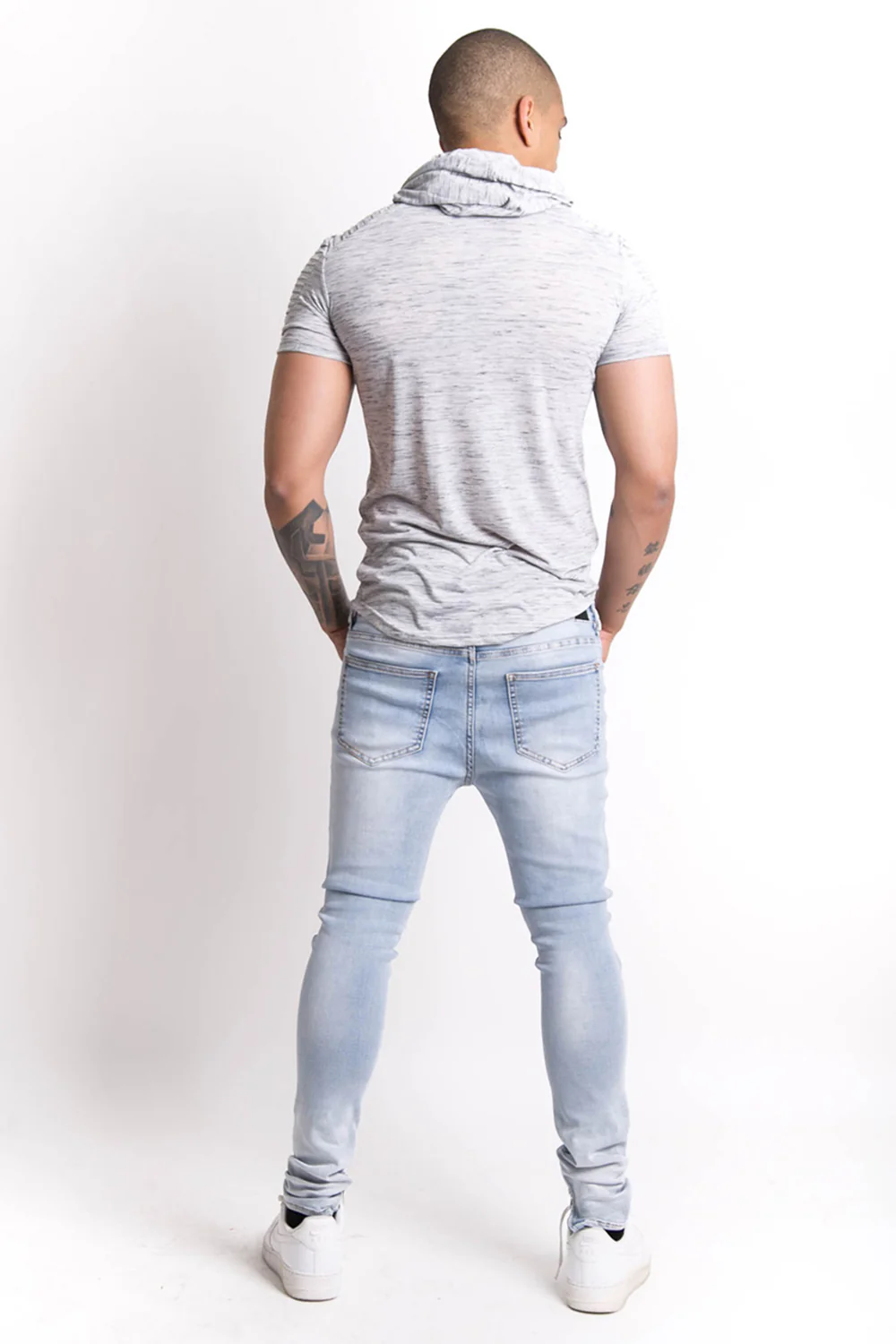 T-shirt chiné biker capuche gris - Image 4