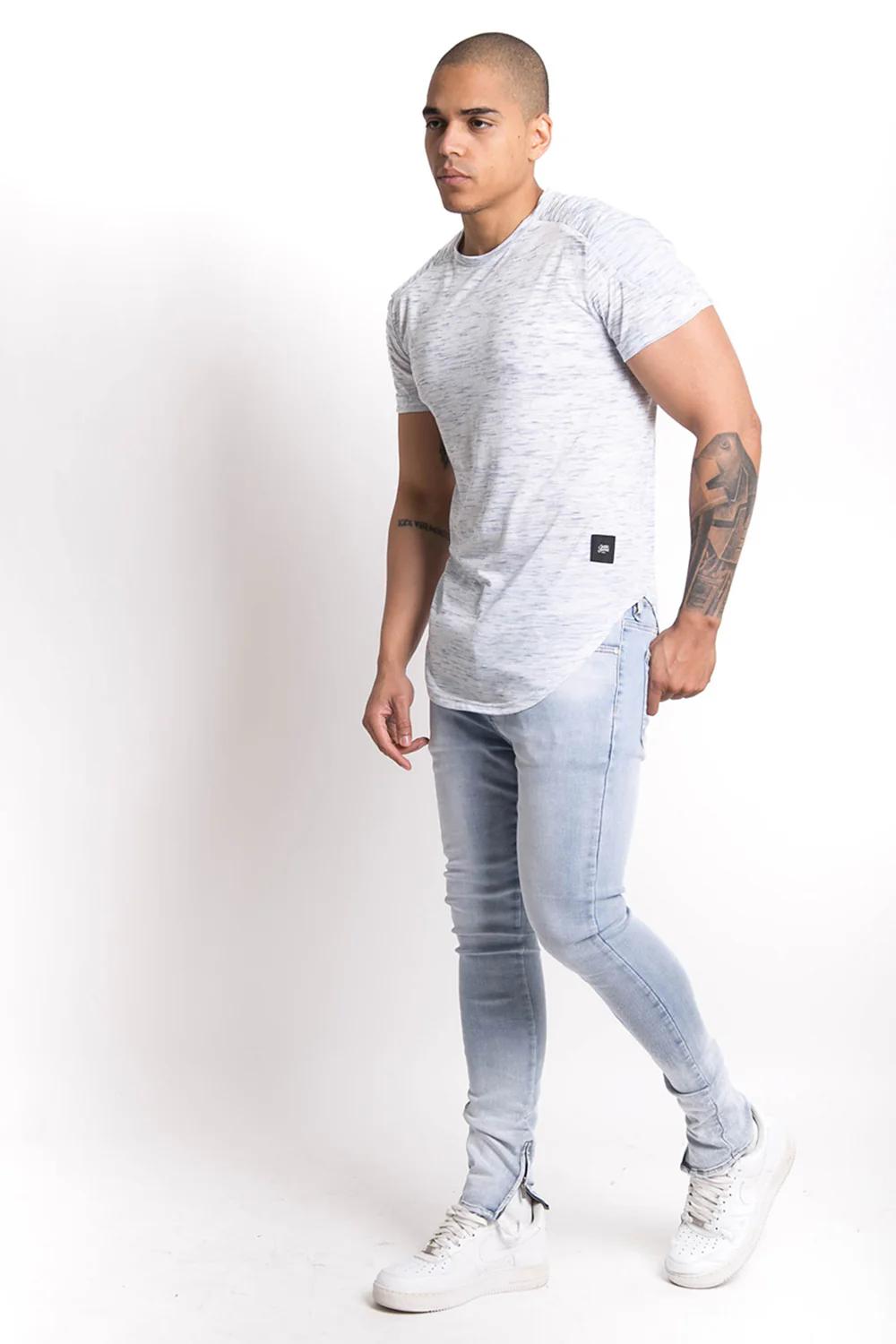 T-shirt chiné biker bleu - Image 3