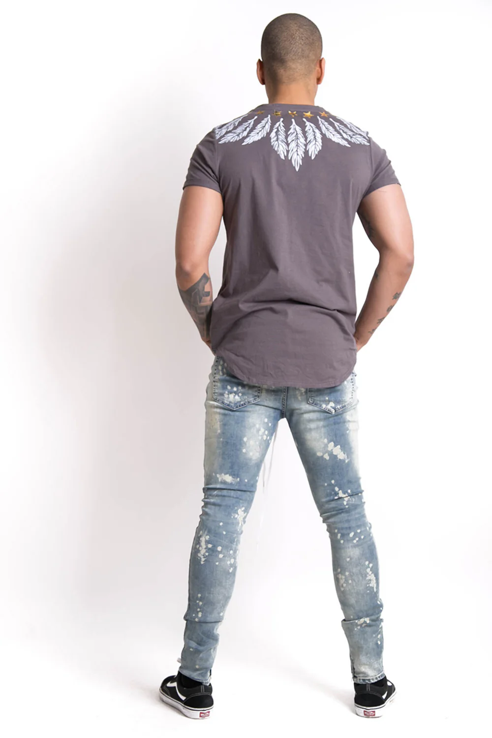 T-shirt col étoiles plumes gris - Image 4