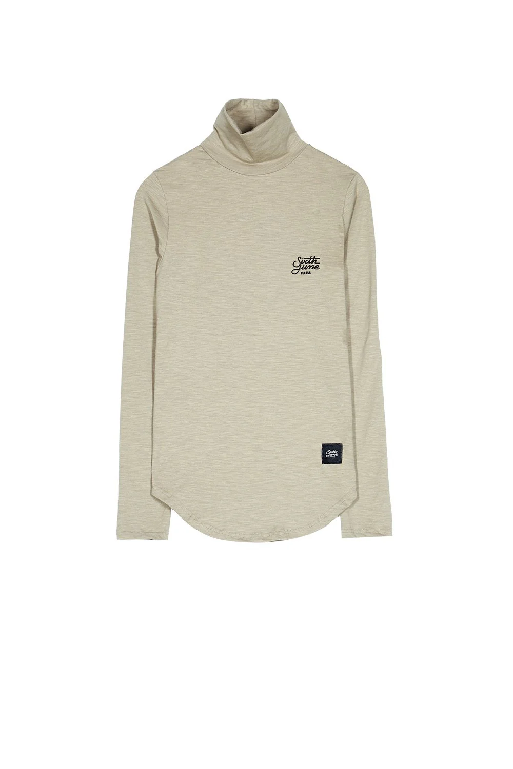 T-shirt col roulé moulant logo beige - Image 4