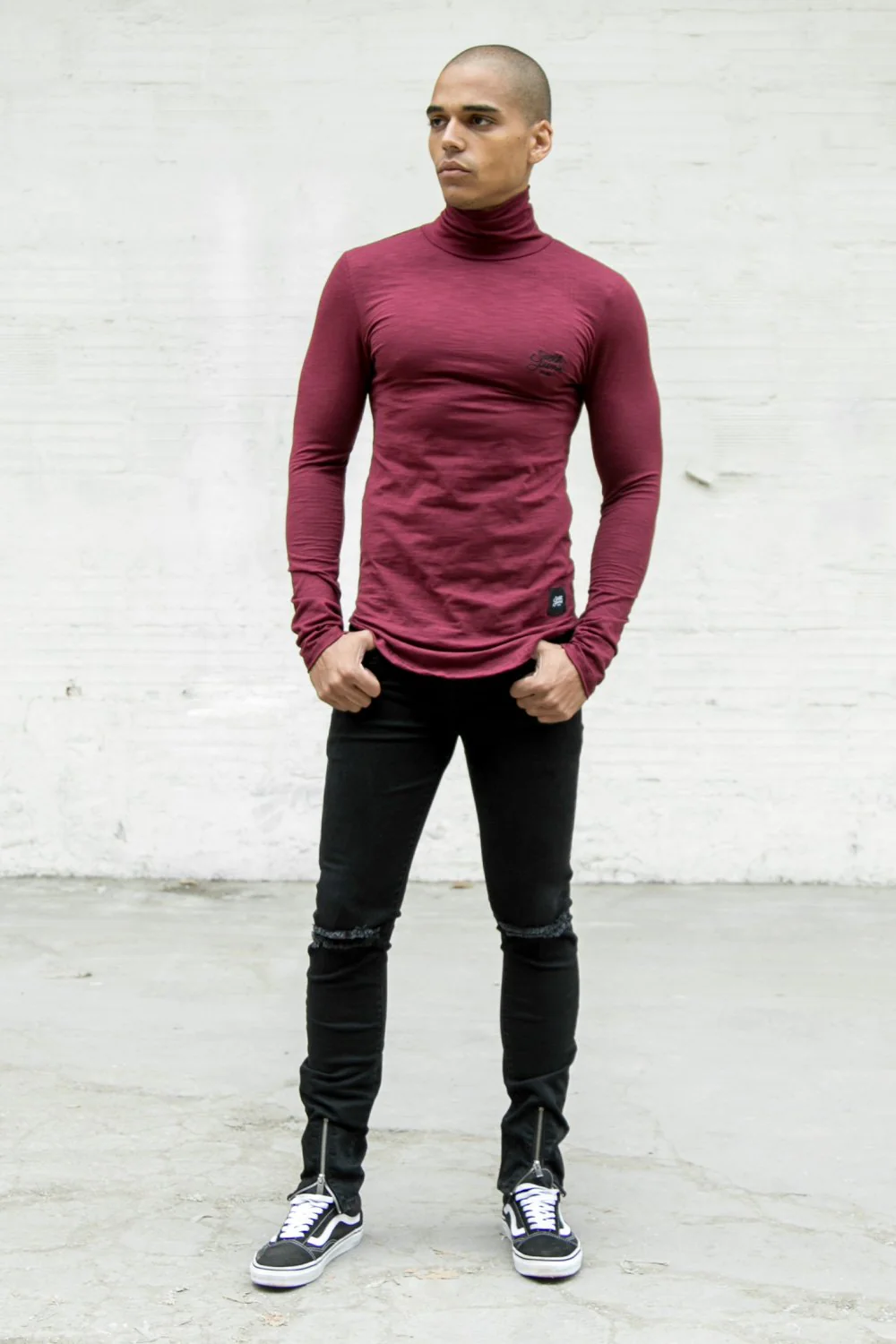 T-shirt col roulé moulant logo Rouge foncé - Image 2