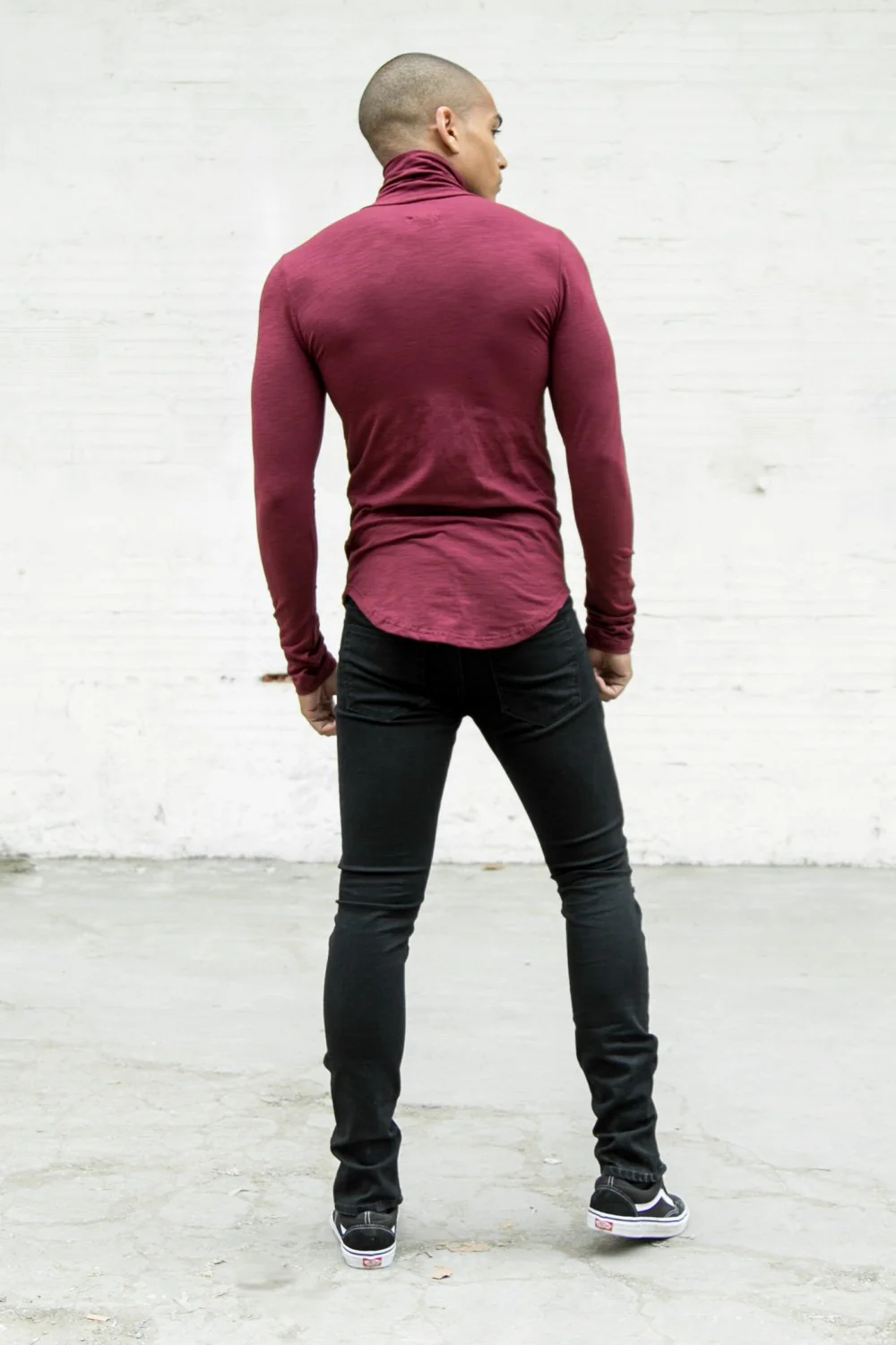 T-shirt col roulé moulant logo Rouge foncé - Image 3