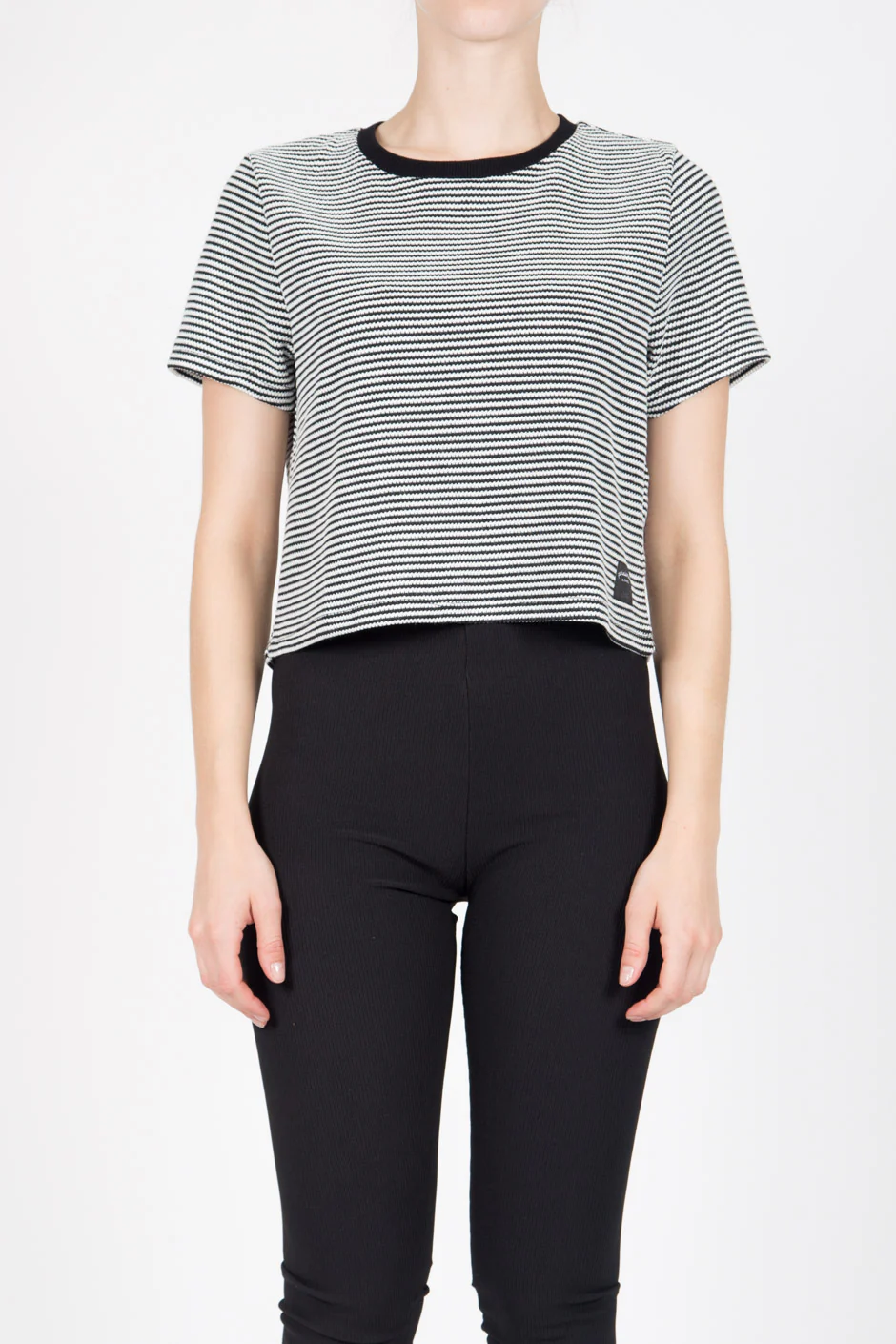 T-shirt crop Femme rayures blanc noir 1044V - Image 2